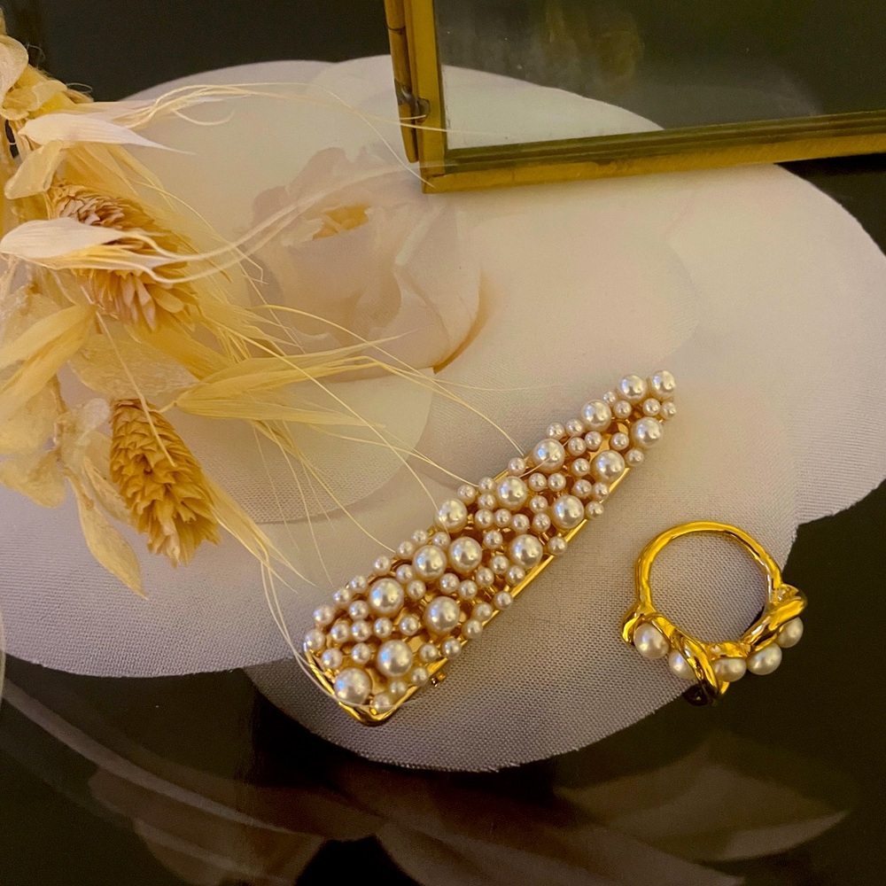 Set of 2: Missoma Pearl Ring and Olive & piper Pearl clip
